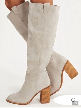 Vici gray Suede Knee-High Block Heel Boots